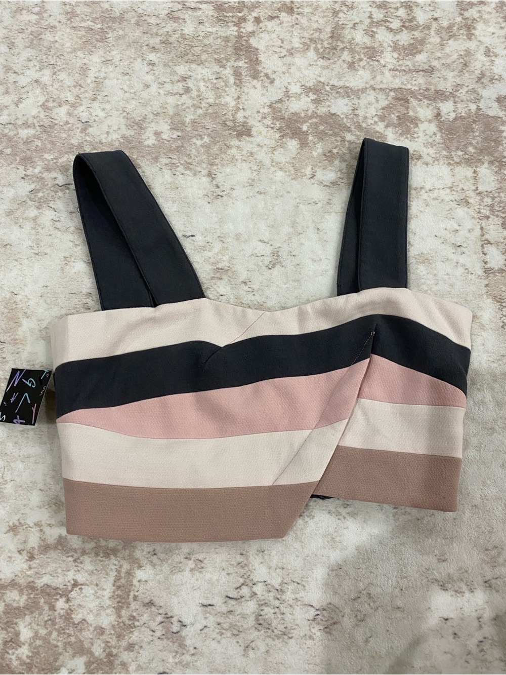 Striped Cropped Tank Top in dark Grey, Blush & Taupe